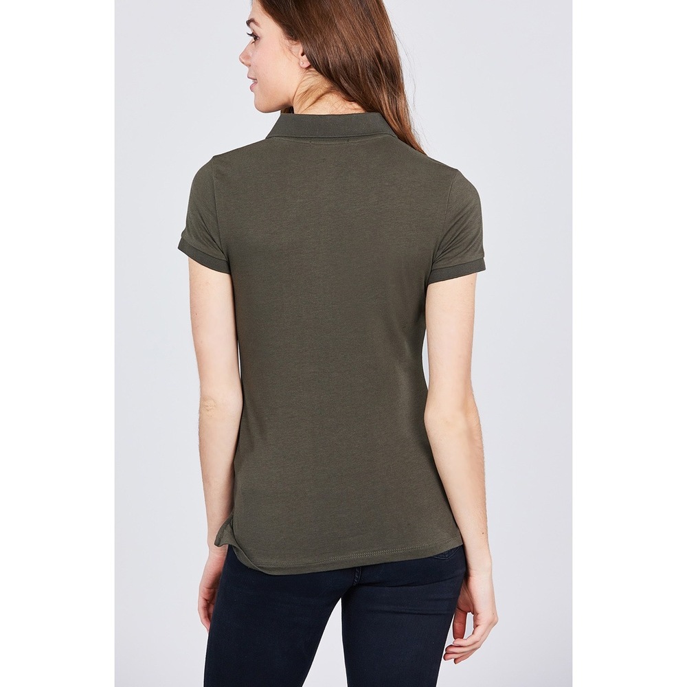 Classic Jersey Spandex Polo Top - Picture 3 of 6